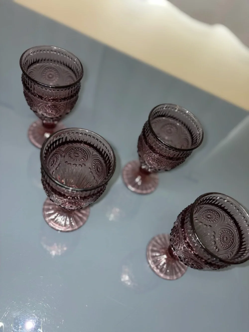 The Pioneer Woman Plum Glass Goblets w/ Embossed Floral Design